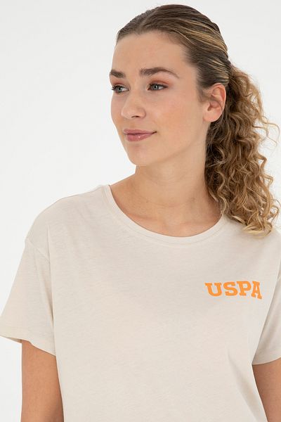 U.S. Polo Assn. Dámske krémové tričko s výstrihom 50286105 -Vr071