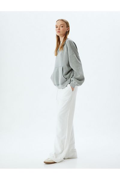 Koton Oversize Half Zip Sweatshirt - Stand Collar with Kangaroo Pockets and Wash