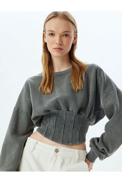 Koton Hanorac crop slim cu gât crew - Corset ridicat și lavabil