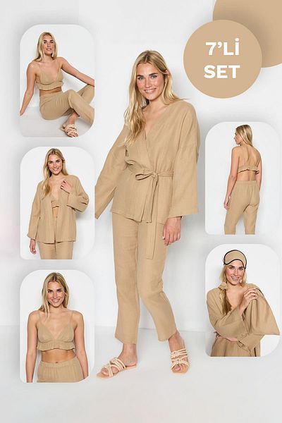 C&City 7 Piece Organic Cotton Muslin Set 9551 Beige