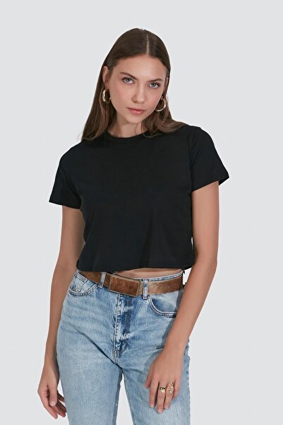 C&City T-Shirt 2-Piece Crop - Crew Neck, Κοντό μανίκι, Μαύρο/Λευκό 956
