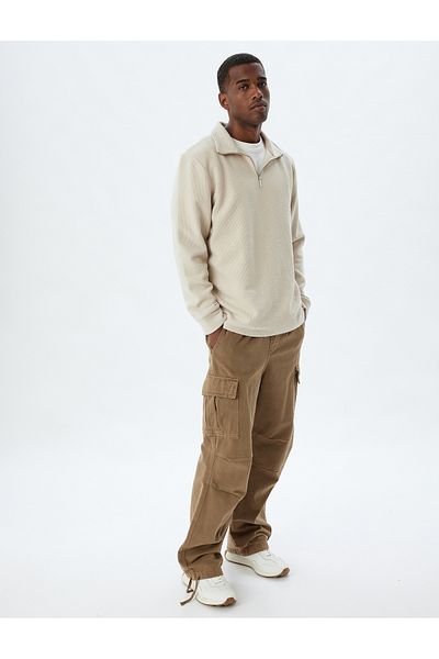 Koton Basic-Pullover aus Baumwollmischung mit langen Ärmeln und halbem Reißverschluss