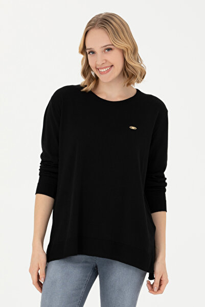 U.S. Polo Assn. Γυναικείο μαύρο πουλόβερ με λαιμόκοψη Basic 50277309-VR046