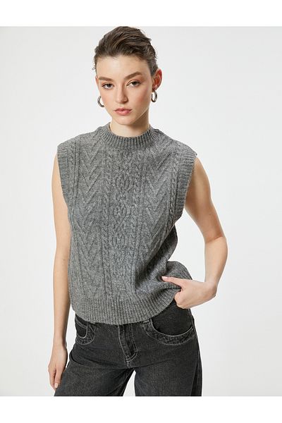 Koton Pulovere din tricot cu păr fără mâneci cu decolteu rotund texturat