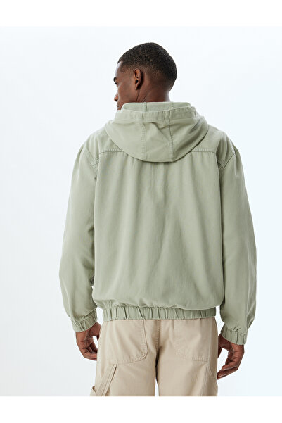 Koton Zippered Cotton Pocket Detailed Embroidered Hooded Denim Jacket