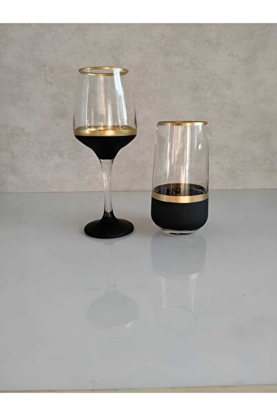 P H Panayır Home Black Glass Soft Drink Cup Set 12 Pieces