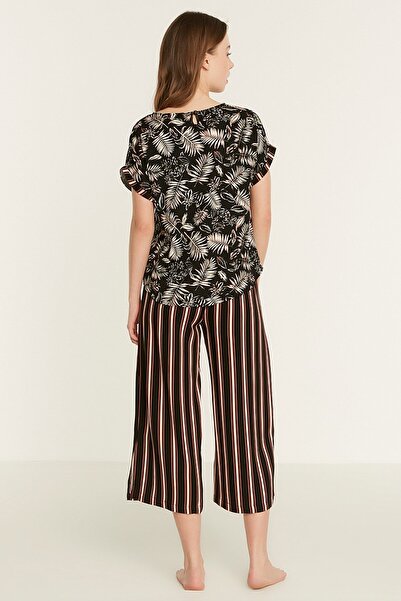 C&City 9502 Model Black Viscose Patterned 6-Piece Pajama Set