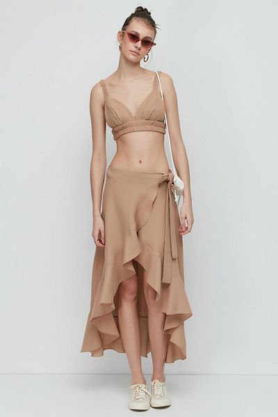 C&City Organic Cotton Muslin Bralette Skirt Set 9126 Beige