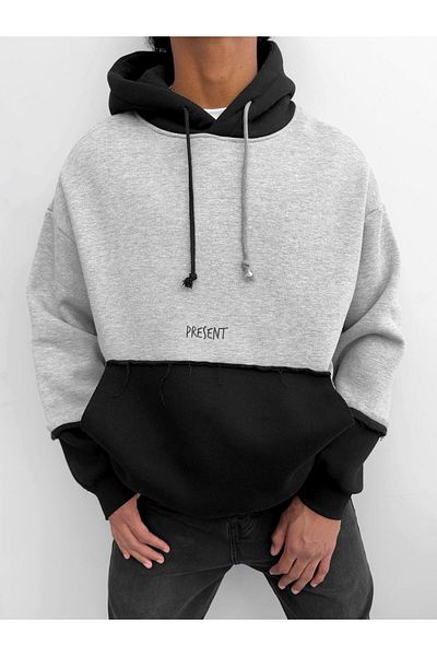 ablukaonline Unisex Oversize Double Color Hooded Sweatshirt Gray