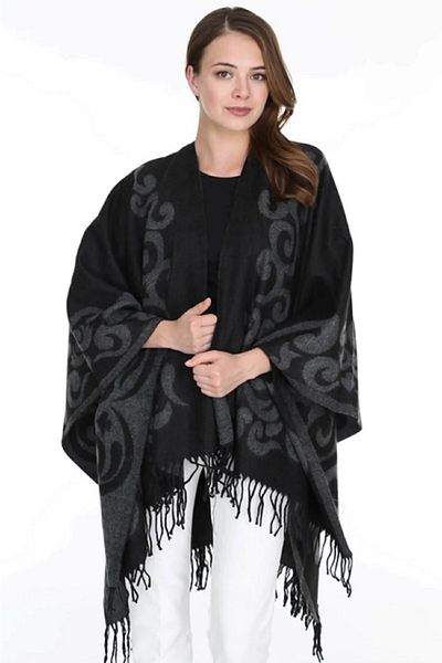VERA LİFE Double Sided Patterned Women's Poncho Shoulder Shal