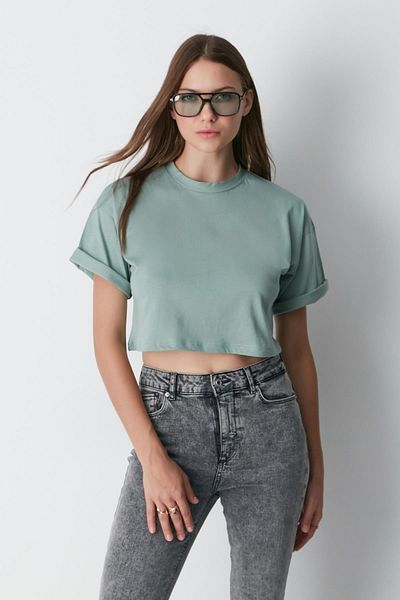 C&City T-Shirt Çağla/Dried Rose Crew Crop 959 - Πακέτο 2