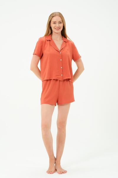 C&City Viskon Gömlek Şort Takım 9156 Tarçın