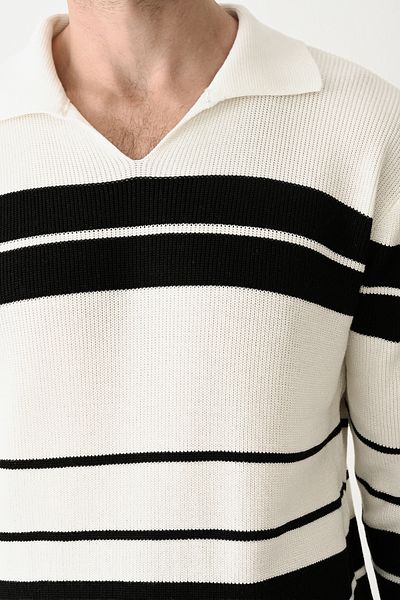 İLKCET MODA V-Neck Premium Striped Knitwear Men's Sweater