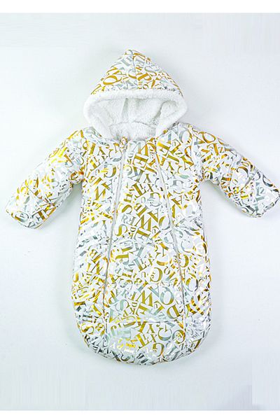 MAİBELLA Winter Plush Baby Girl and Boy Jumpsuit - Gilded, Zippered and Astronaut Patterned