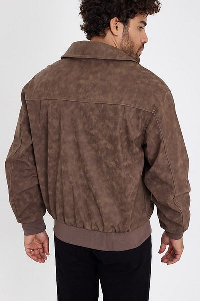 MADZEYMODA Мъжко кожено палто в цвят кафе, ново за сезона, LNS58529Y