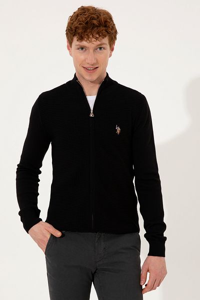 U.S. Polo Assn. Ανδρική μαύρη βασική πλεκτή ζακέτα 50251875 -vr046