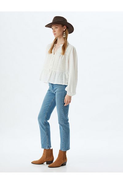Koton Geknöpfte Jeans mit Standard-Taille, Baumwolle – Slim Straight Fit Jeans
