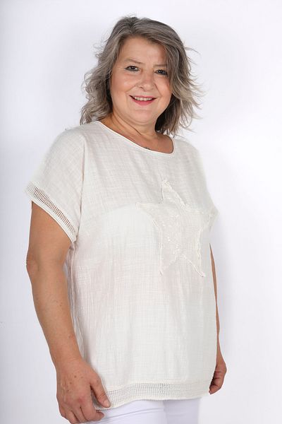 Hitit Butik Star Sequined Cream Linen Blouse