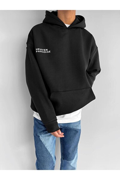 ablukaonline Men's Oversize Paradise Printed Hoodie Black