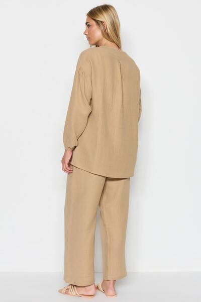 C&City Organic Cotton Muslin Shirt Trousers Set 9123 Beige