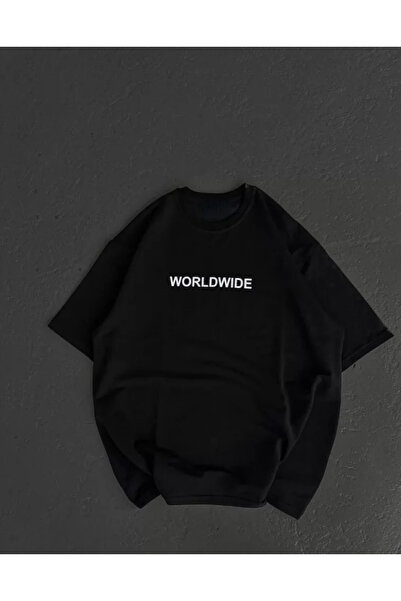 oniks store Unisex Crew Neck Printed Oversize T-Shirt - Black