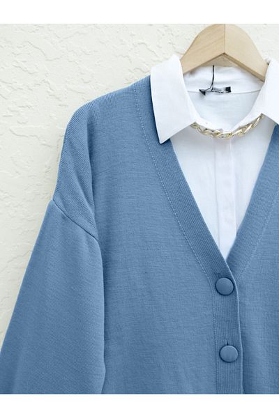 Modamorfo Indigo Hijab Knitwear Cardigan - Buttoned Winter Design