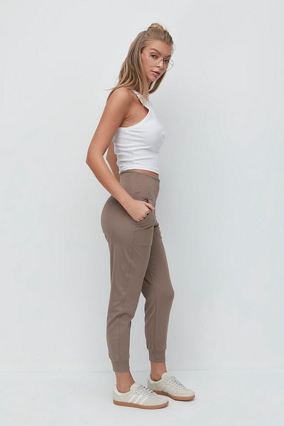 C&City Pantaloni de sport Jogger cu talie înaltă, cu manșete, 811 maro