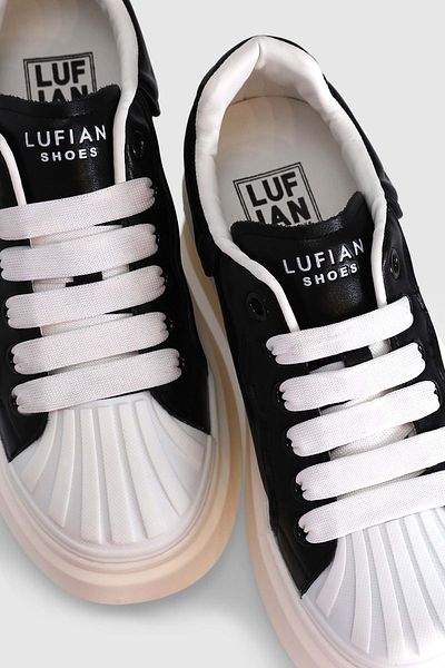 Kocamanlar Ayakkabı Lufian 121230023GloriUnisex Black Leather Sneaker