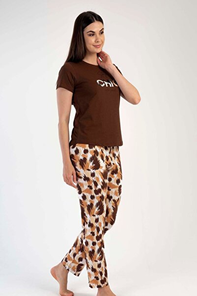 C&City Brown Short Sleeve Pajama Set - 441018