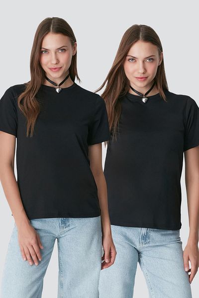 C&City Μπλουζάκι 960 Model Black Basic - Crew Neck, κοντό μανίκι, 2 Pack