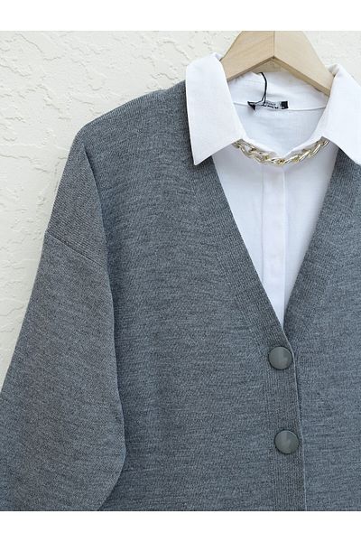 Modamorfo Smoked Hijab Knitwear Winter Cardigan - Buttoned