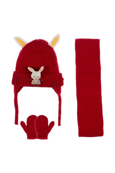Aware Time Kitti 3-Piece Set of Beanie Gloves with Fleece Accessories for Baby Girl and Child 0-12 Months