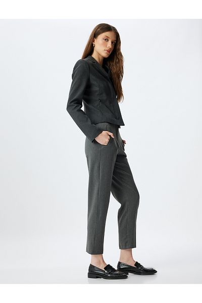 Koton High Waist Pocket Carrot Cut Slim Fit Short Leg Trousers