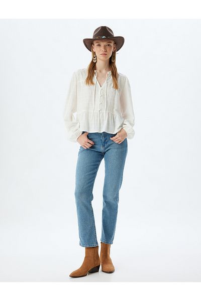 Koton Geknöpfte Jeans mit Standard-Taille, Baumwolle – Slim Straight Fit Jeans