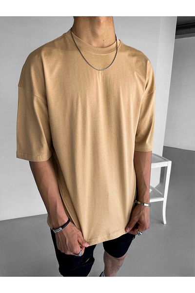 ablukaonline Ανδρικό μπλουζάκι Oversize ανοιχτό καφέ Basic