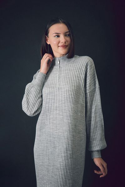 Fulla Moda Ribbed Half Zipper Stand Collar Knitwear Dress