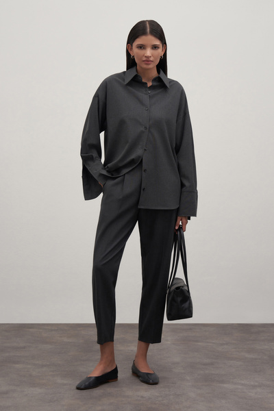 Mathilda By Çiğdem Bilici Antrasit Private Edition Nakış Detaylı Oversize Gömlek
