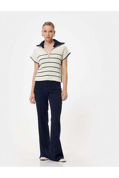 Koton Knitwear Polo Collar Sweater with Half Zipper and Side Window Detail