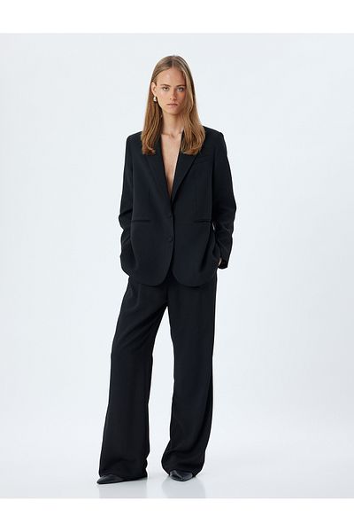 Koton Palazzo Trousers with Pockets - Standard Waist Crepe Fabric