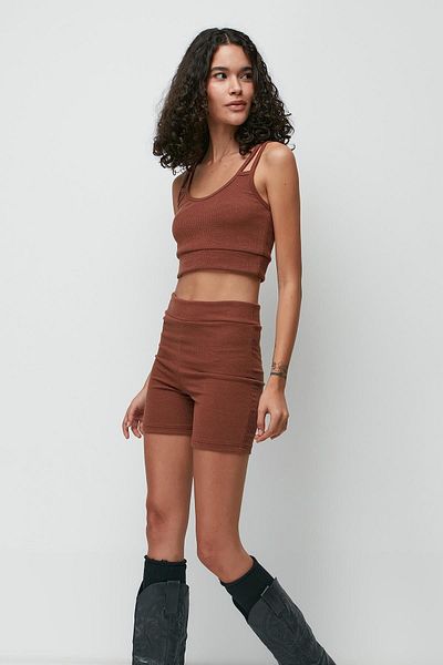 C&City Σετ σορτς με ριμπ ώμους με λεπτομέρειες Bustier 9133 Καφέ