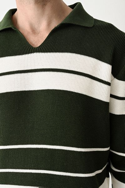 İLKCET MODA Ανδρικό πουλόβερ Premium ριγέ πλεκτό με λαιμόκοψη