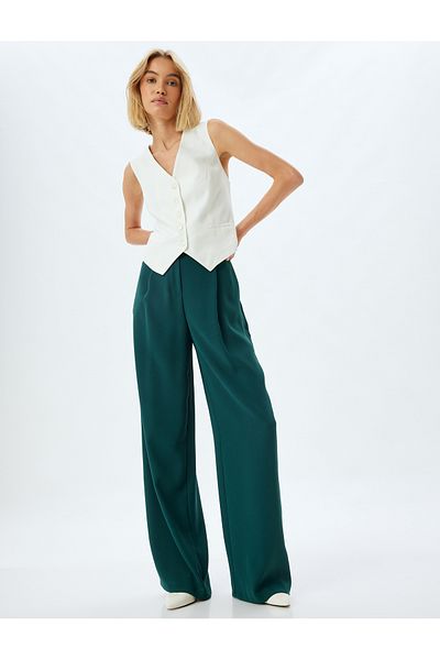 Koton Baggy-Hose mit weitem Bein, Kreppstoff, Taschendetail