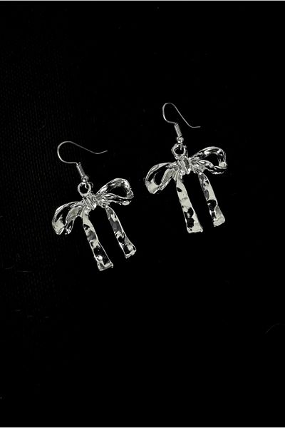DarkellaStore Y2K Lolita Harajuku Metal Bow Dangle Earrings