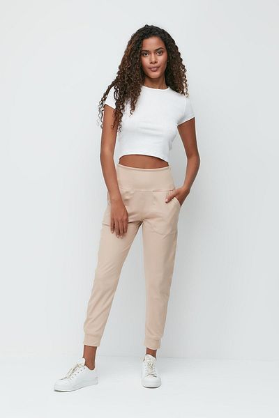 C&City Jogginghose mit hoher Taille und Bündchen an den Beinen 811 Beige