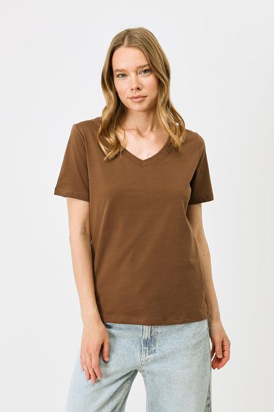 C&City Kurzärmliges 2er-Pack Basic-T-Shirt mit V-Ausschnitt 962 Geräuchert/Braun