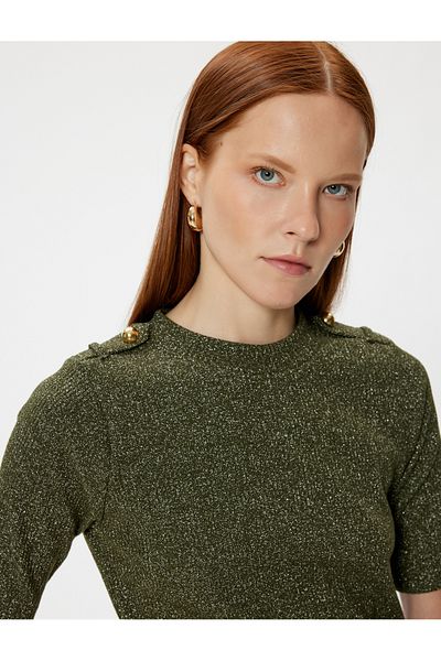 Koton Epaulette Detailed Short Sleeve T-Shirt Round Neck Slim Fit