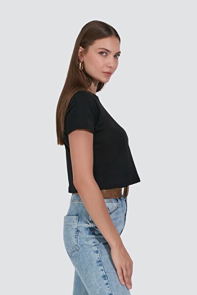C&City Μαύρο T-Shirt Crop - Crew Neck, κοντό μανίκι, σετ 2 956