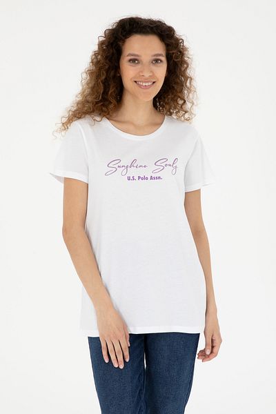 U.S. Polo Assn. Tricou alb de damă cu gât crew 50294748 -vr013