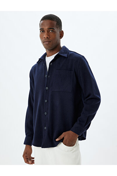 Koton Довгий рукав з кишенею Сорочка Детальна бавовняна суміш Регулярний крій