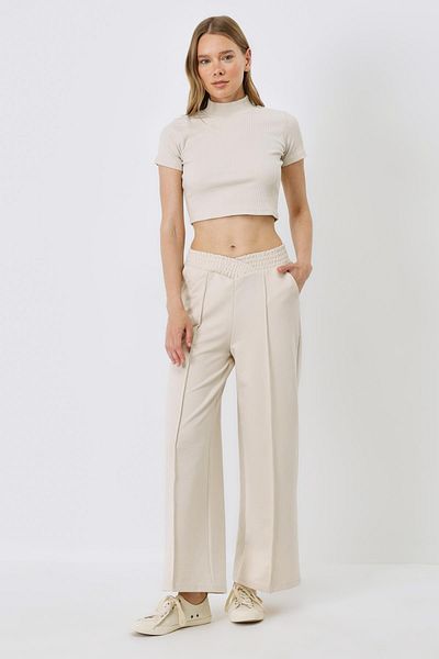 C&City Damen-Jogginghose mit hoher Taille und weitem Bein 747 – Beige